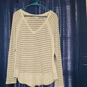 Time and Tru Womens Gray and White Striped Long Sleeve Top